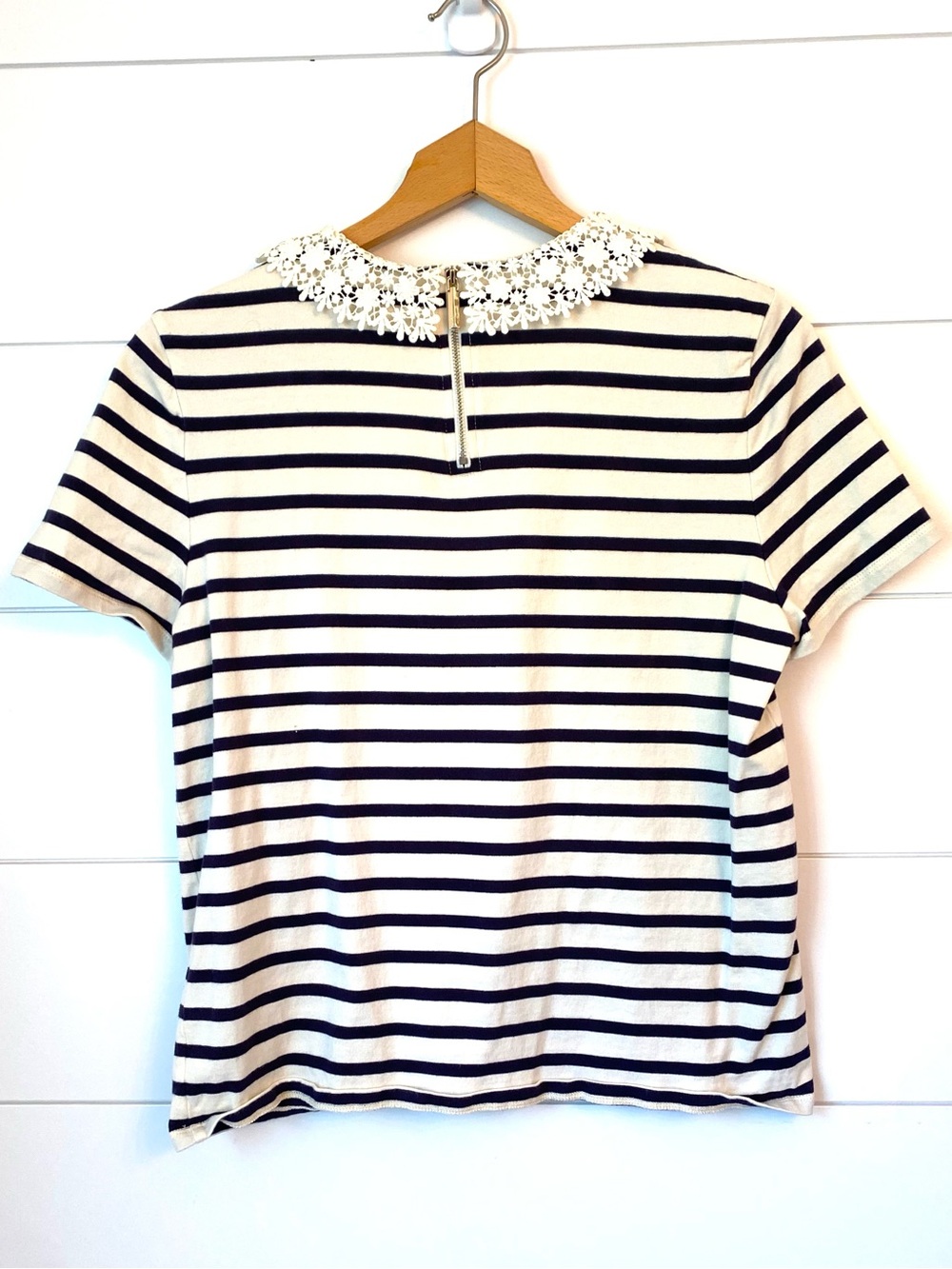 NWOT kate spade Black & White Striped Short-Sleeve Top with Lace Collar - Picture 7 of 8